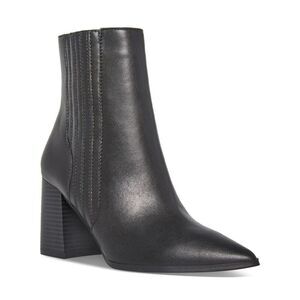 AQUA COLLEGE Womens Black Iconic Pointed Toe Stacked Heel Leather Booties 6.5 M